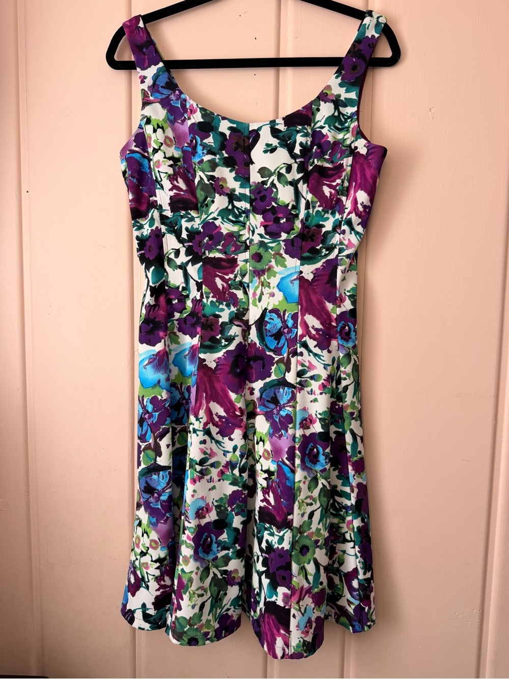 Connected Apparel Floral Purple & Blue Fit-and-Flare Dress sz6